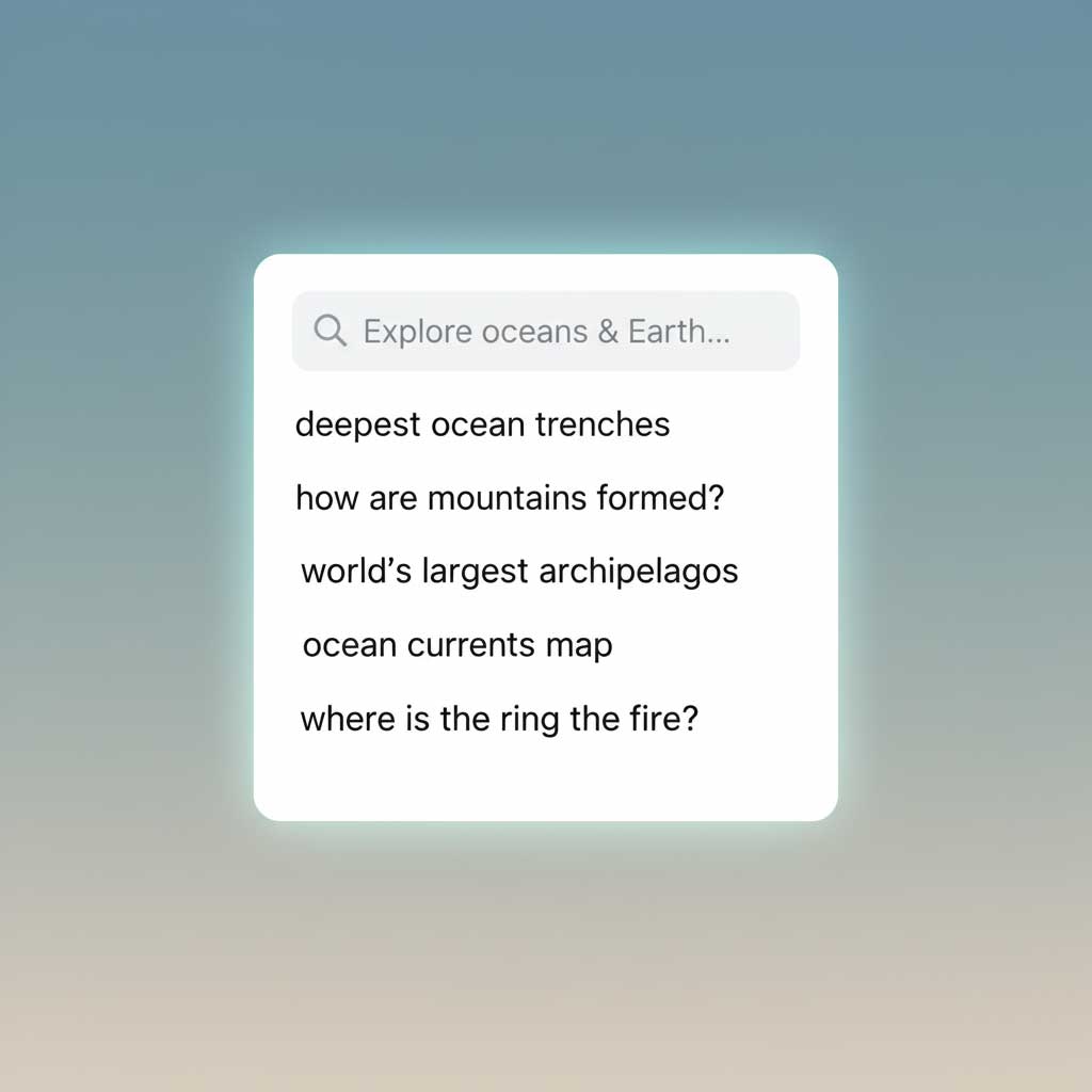 Autocomplete for why is the ocean, desktop US, timestamp noted.